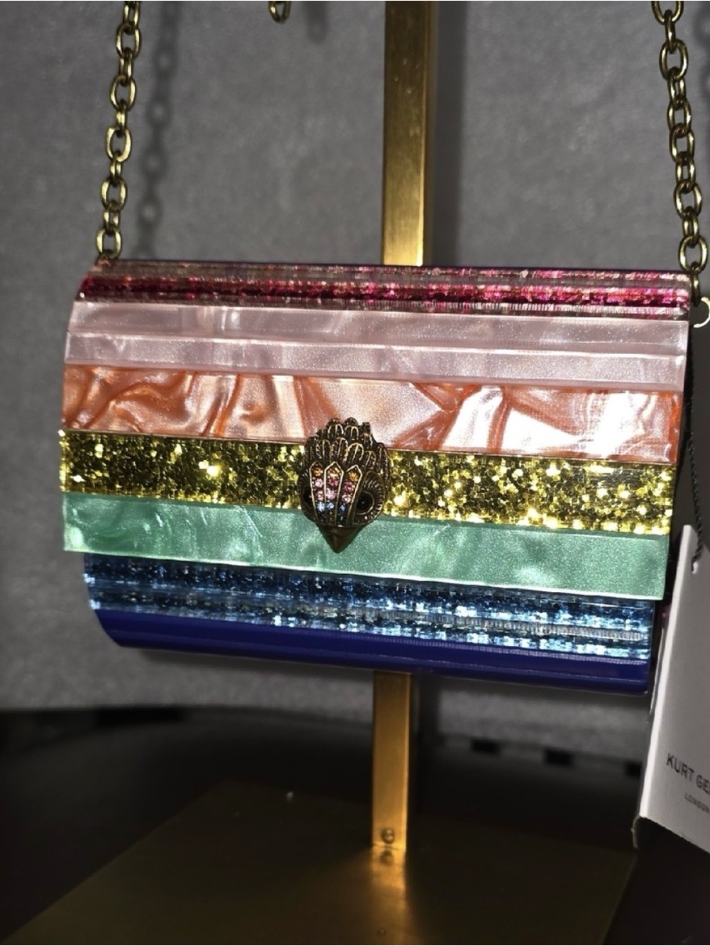 Kurt Geiger Pink Peach Mint Blue Glitter Stripe Clutch